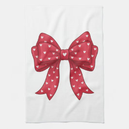Trendy Coquette Red Ribbon Bow with White Hearts Geschirrtuch