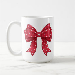 Trendy Coquette Red Ribbon Bow with White Hearts Kaffeetasse