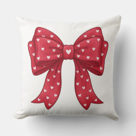 Trendy Coquette Red Ribbon Bow with White Hearts Kissen