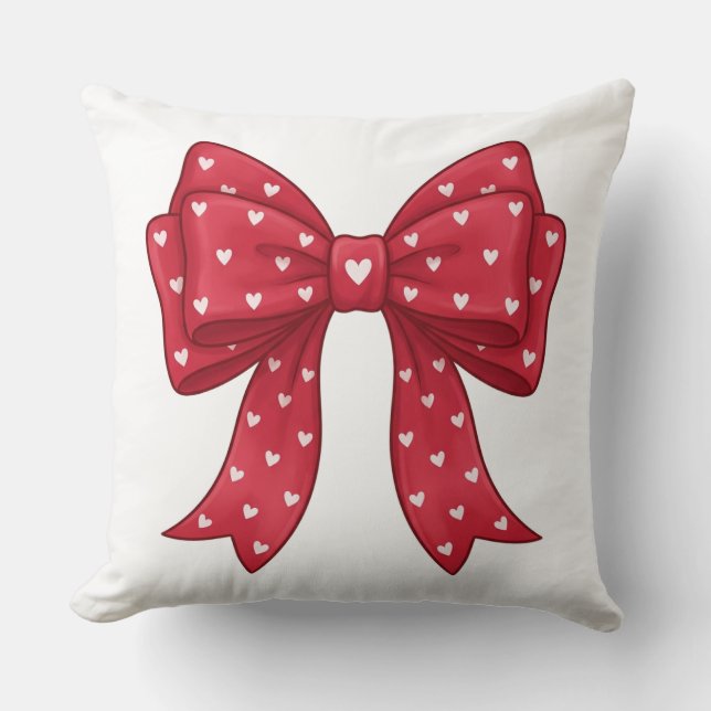 Trendy Coquette Red Ribbon Bow with White Hearts Kissen (Vorderseite)