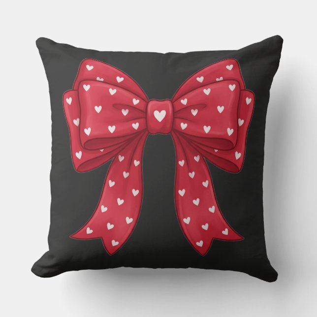 Trendy Coquette Red Ribbon Bow with White Hearts Kissen (Vorderseite)