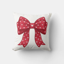 Trendy Coquette Red Ribbon Bow with White Hearts Kissen
