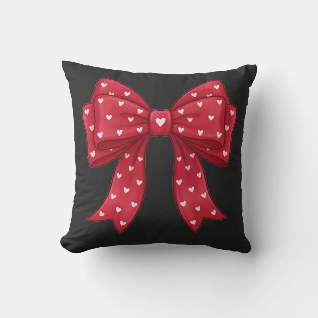 Trendy Coquette Red Ribbon Bow with White Hearts Kissen (Vorderseite)