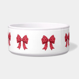 Trendy Coquette Red Ribbon Bow with White Hearts Napf