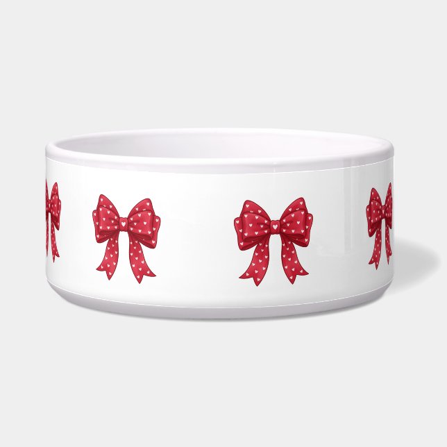 Trendy Coquette Red Ribbon Bow with White Hearts Napf (Links)