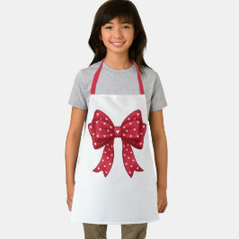 Trendy Coquette Red Ribbon Bow with White Hearts Schürze