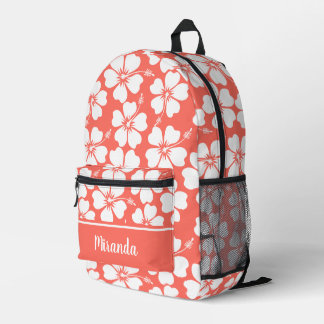 Trendy Coral Hibiskus Pattern Bedruckter Rucksack