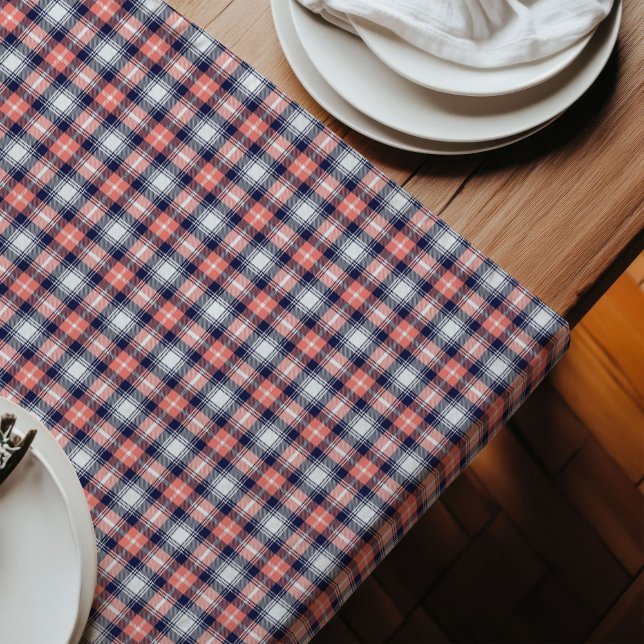 Trendy Coral Navy Sleek Tartan für das Abendessen Großer Tischläufer (Trendy Coral Navy Sleek Tartan for Everyday Dining Long Table Runner)
