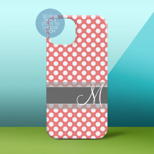 Trendy Coral und Grey Polka Dot Pattern Monogram iPhone 15 Pro Max Hülle