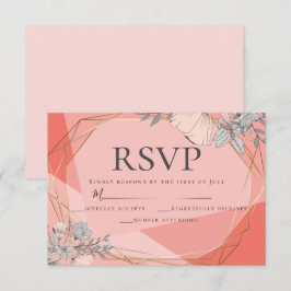 Trendy Coral Wedding RSVP Floral Gold Frame Einladung
