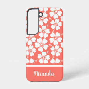 Trendy Coral White Hibiskus Pattern Samsung Galaxy Hülle