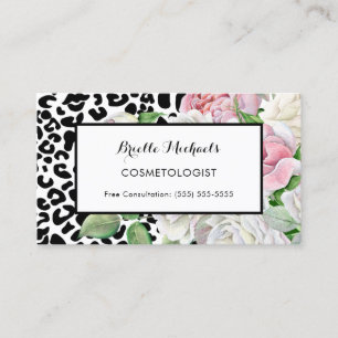 Trendy Cosmetologin Leopard Print Pink Floral Visitenkarte