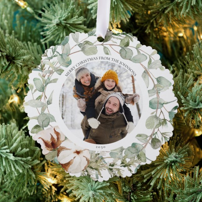 Trendy Cotton Winter Frohe Weihnachts Foto Wreath Ornament Karte (Insitu (Baum))