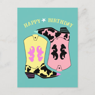 Trendy Cowgirl Western Boots Ranch Cowboy Birthday Postkarte
