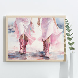 Trendy Cowgirls Boots Watercolor Walking on Beach Poster