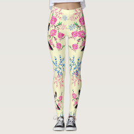 Trendy Cream Floral Blume Natur Vögel Leggings