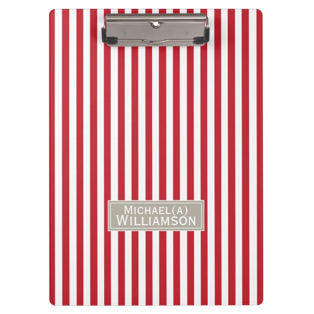 Trendy Crimson Bright Red & White Striped Elegant Klemmbrett (Vorderseite)