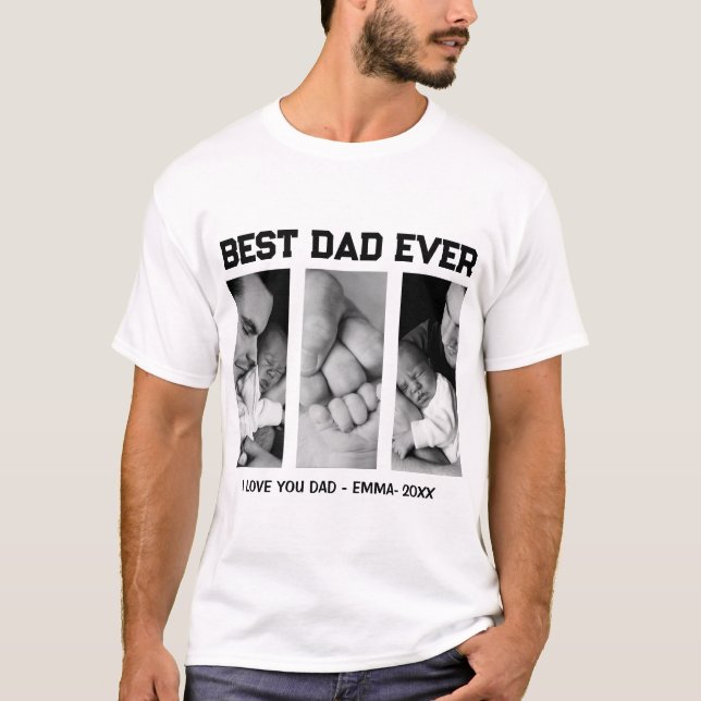 Trendy Custom Best Dad Ever Photo Baby Name &Year  T-Shirt (Vorderseite)