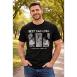 Trendy Custom Best Dad Ever Photo Baby Name &Year  T-Shirt<br><div class="desc">Best Dad Ever Modern Varsity Photo T-Shirt | Custom Baby Name & Year | Trendy Black & White Father Gift Celebrate the special bond between father and child with this trendy black & white photo T-shirt. Featuring a stylish modern varsity font with the message “Best Dad Ever” and “I Love...</div>