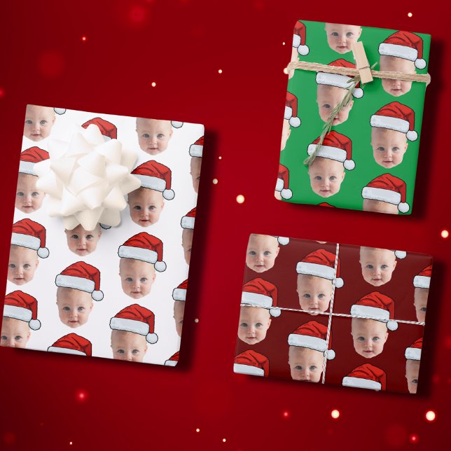 Trendy Custom Face Foto Weihnachtsmannmütze Weihna Geschenkpapier Set (Von Creator hochgeladen)