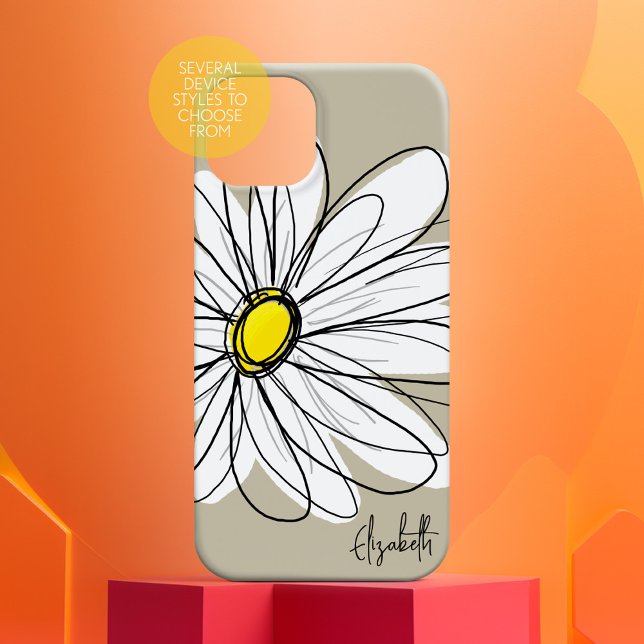 Trendy Custom Floral Daisy - grau, gelb, Leinen Case-Mate iPhone Hülle (Personalized Phone Case with Custom Text)