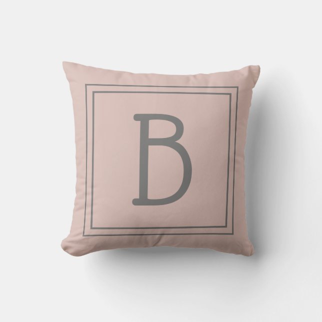Trendy Custom Mit Monogramm Initial Chic Pink Gray Kissen (Vorderseite)