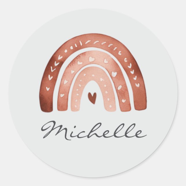 Trendy Cute Boho Watercolor Rainbow Personalized Runder Aufkleber (Vorderseite)