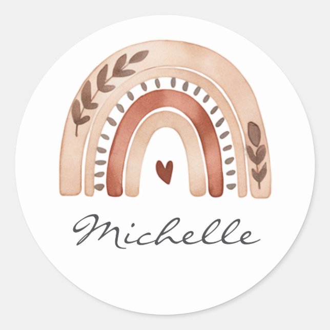 Trendy Cute Boho Watercolor Rainbow Personalized Runder Aufkleber (Vorderseite)