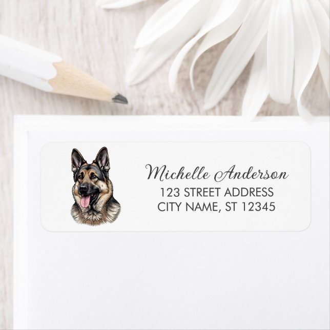 Trendy Cute German Shepherd Dog Return Address     (Insitu)