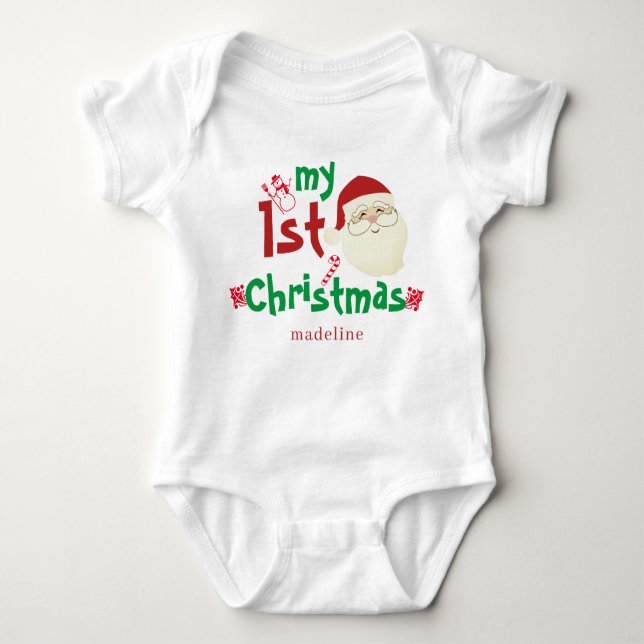 Trendy Cute Santa Claus My First Christmas Newborn Baby Strampler (Vorderseite)