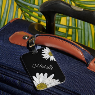 Trendy Daisies Personalisiert Schwarz-weiß Gepäckanhänger