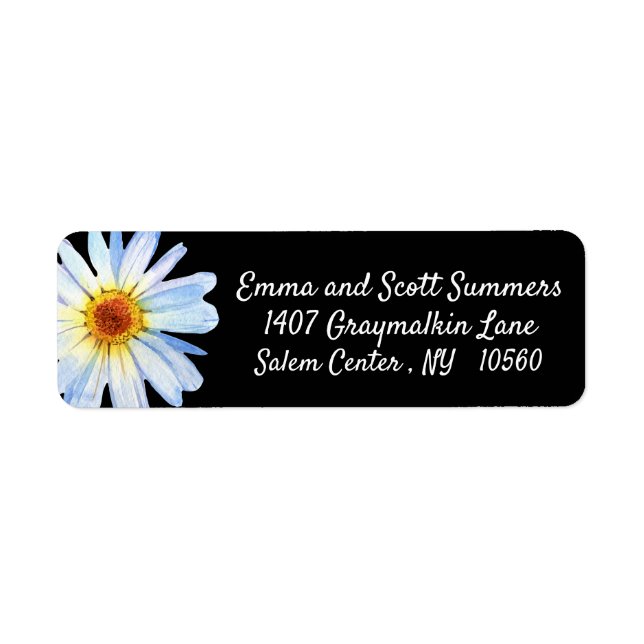Trendy Daisy Black Custom Address Labels (Vorne)