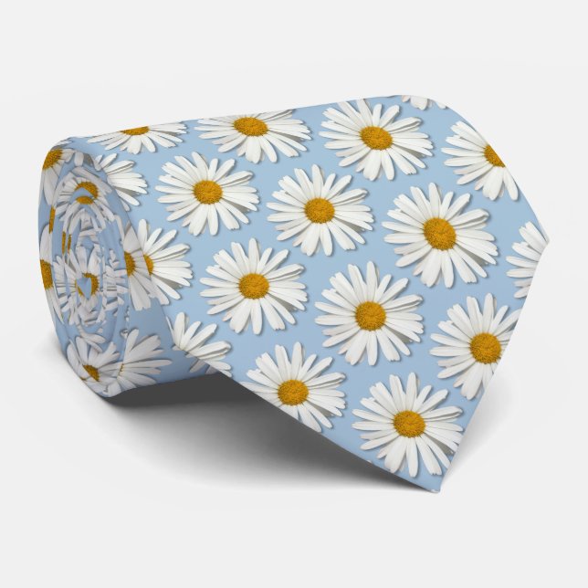 Trendy Daisy Blume Blüten - Mode - Blau Krawatte (Gerollt)