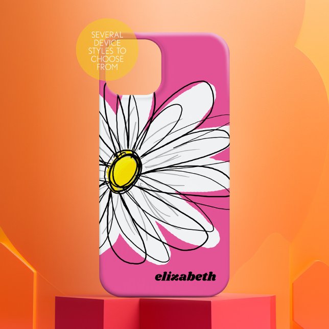 Trendy Daisy Blume mit Name - rosa gelb Case-Mate iPhone Hülle (Personalized Case-Mate Phone Case - Choose Your Device and Add Text or Completely Customize)