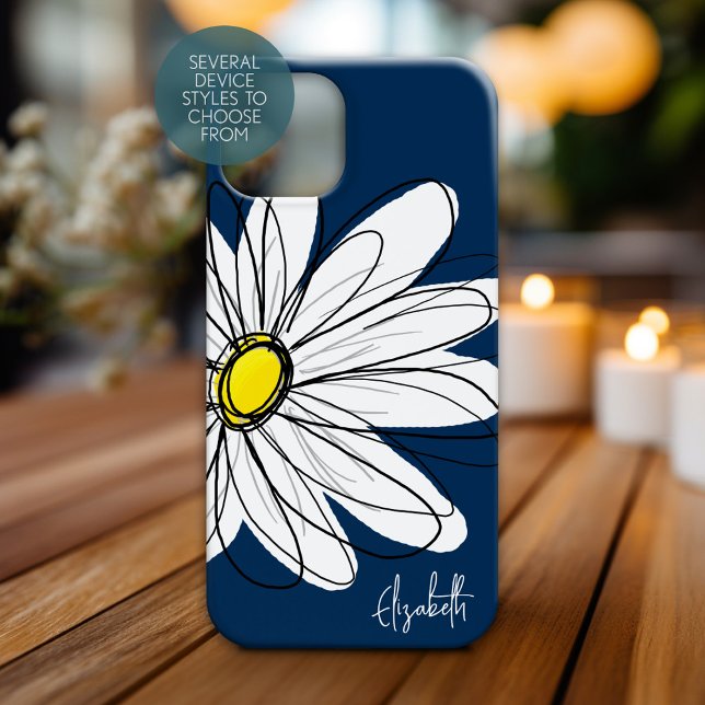 Trendy Daisy Floral Abbildung Custom name Case-Mate iPhone Hülle (Personalized Phone Case with Whimsical Daisy and Custom Name)