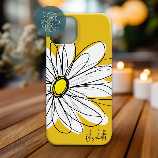 Trendy Daisy Floral Abbildung Custom name Case-Mate iPhone Hülle (Personalized Phone Case with Whimsical Daisy and Custom Name)
