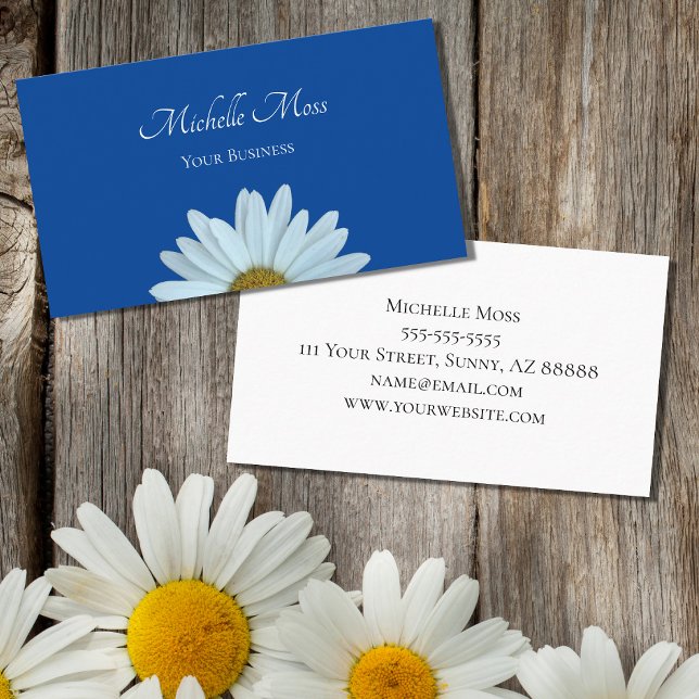 Trendy Daisy Floral Botanical Blue Visitenkarte (Von Creator hochgeladen)