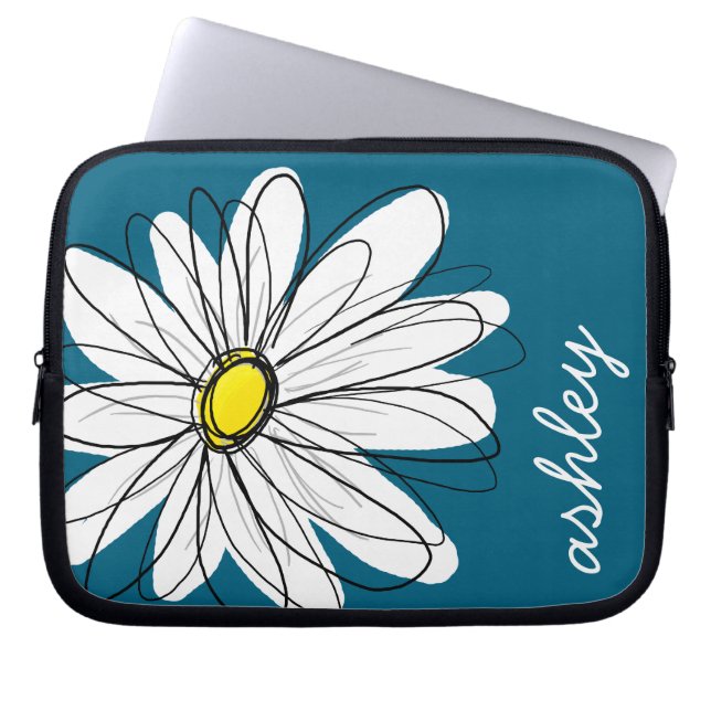 Trendy Daisy Floral Illustration - blau und gelb Laptopschutzhülle (Vorderseite)