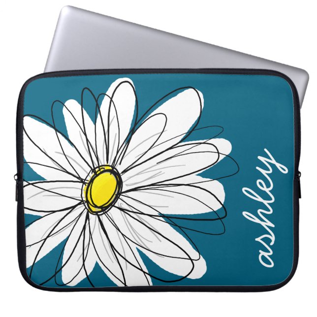 Trendy Daisy Floral Illustration - blau und gelb Laptopschutzhülle (Vorderseite)
