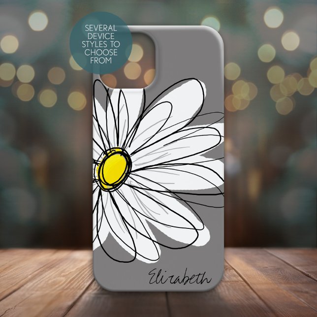 Trendy Daisy Floral Illustration - grau und gelb Case-Mate iPhone Hülle (Personalized Phone case with whimsical daisy)
