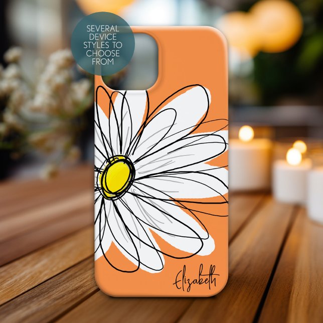Trendy Daisy Floral Illustration Individuelle Name Case-Mate iPhone Hülle (Personalized Phone Case with Whimsical Daisy and Custom Name)