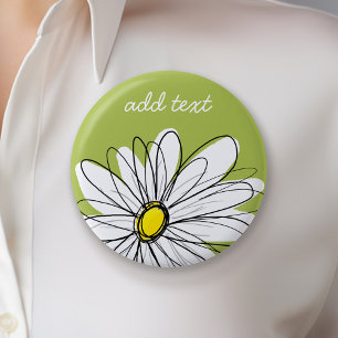 Trendy Daisy Floral Illustration - Limon und gelb Button