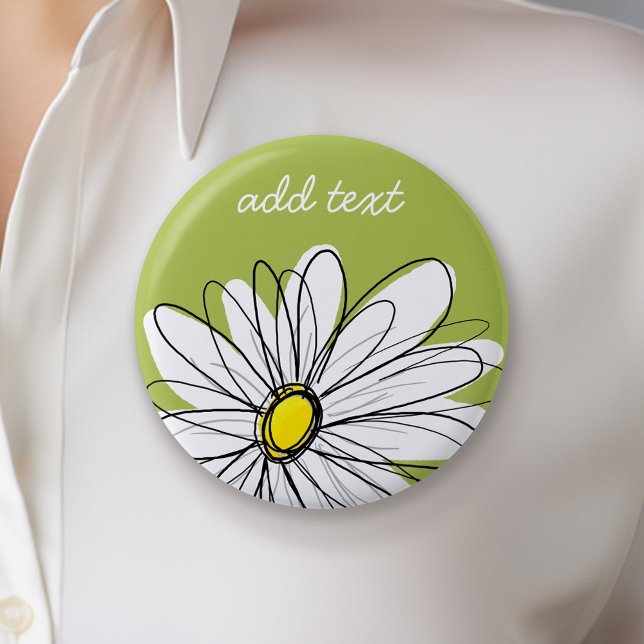 Trendy Daisy Floral Illustration - Limon und gelb Button (Personalized Button - Add Your Name)