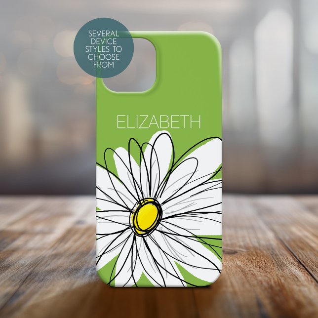 Trendy Daisy Floral Illustration - Limon und gelb Case-Mate iPhone Hülle (Personalized Phone Case with Whimsical Daisy and Custom Name)