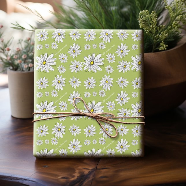 Trendy Daisy Floral Illustration - Limon und gelb Geschenkpapier (Personalized Wrapping Paper)