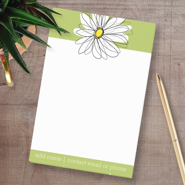 Trendy Daisy Floral Illustration - Limon und gelb Post-it Klebezettel (Custom Post-it Note Pads - Add your name and other text)