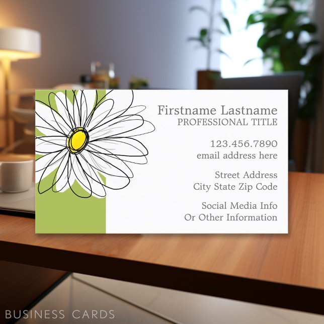 Trendy Daisy Floral Illustration - Limon und gelb Visitenkarte (Personalized Printed Business Cards)