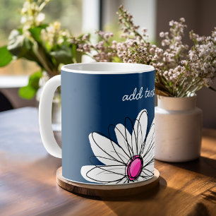Trendy Daisy Floral Illustration - Marine und Rosa Kaffeetasse