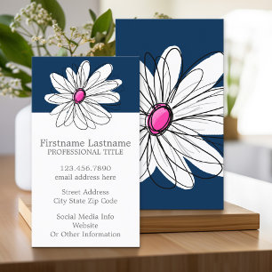 Trendy Daisy Floral Illustration - Marine und Rosa Visitenkarte