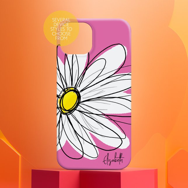 Trendy Daisy Floral Illustration - rosa gelb Case-Mate iPhone Hülle (Personalized Case-Mate Phone Case - Choose Your Device and Add Text or Completely Customize)